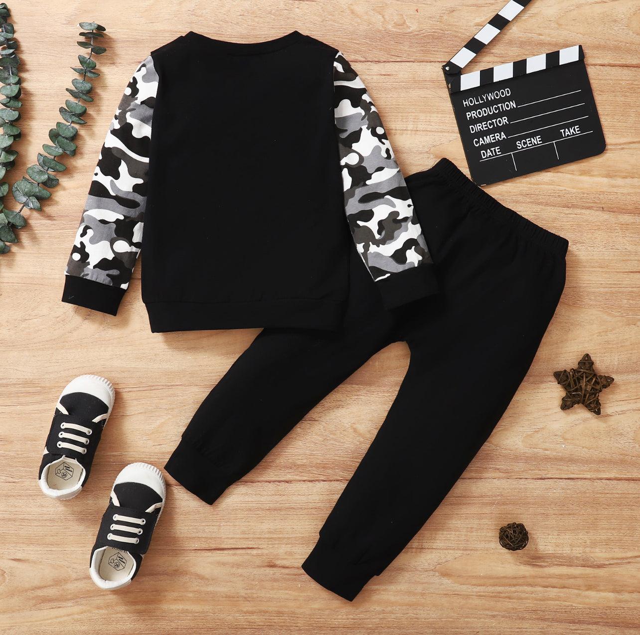 2-piece Toddler Boy Camouflage Print Colorblock Pullover and Pants Set - Mycia Boutique